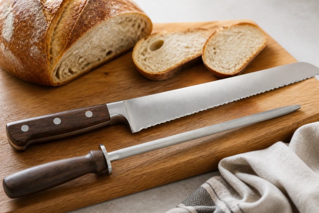 A person sharpening a knife in Los Angeles.